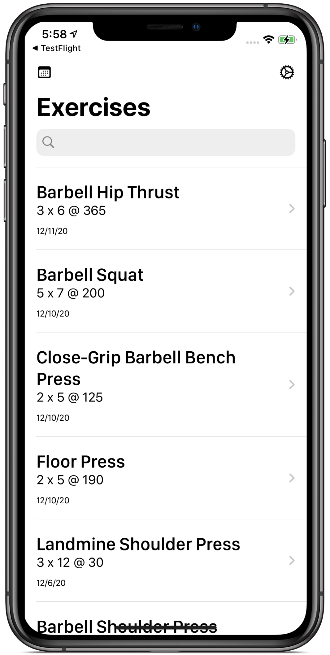 Progressive Overload app - Exercises