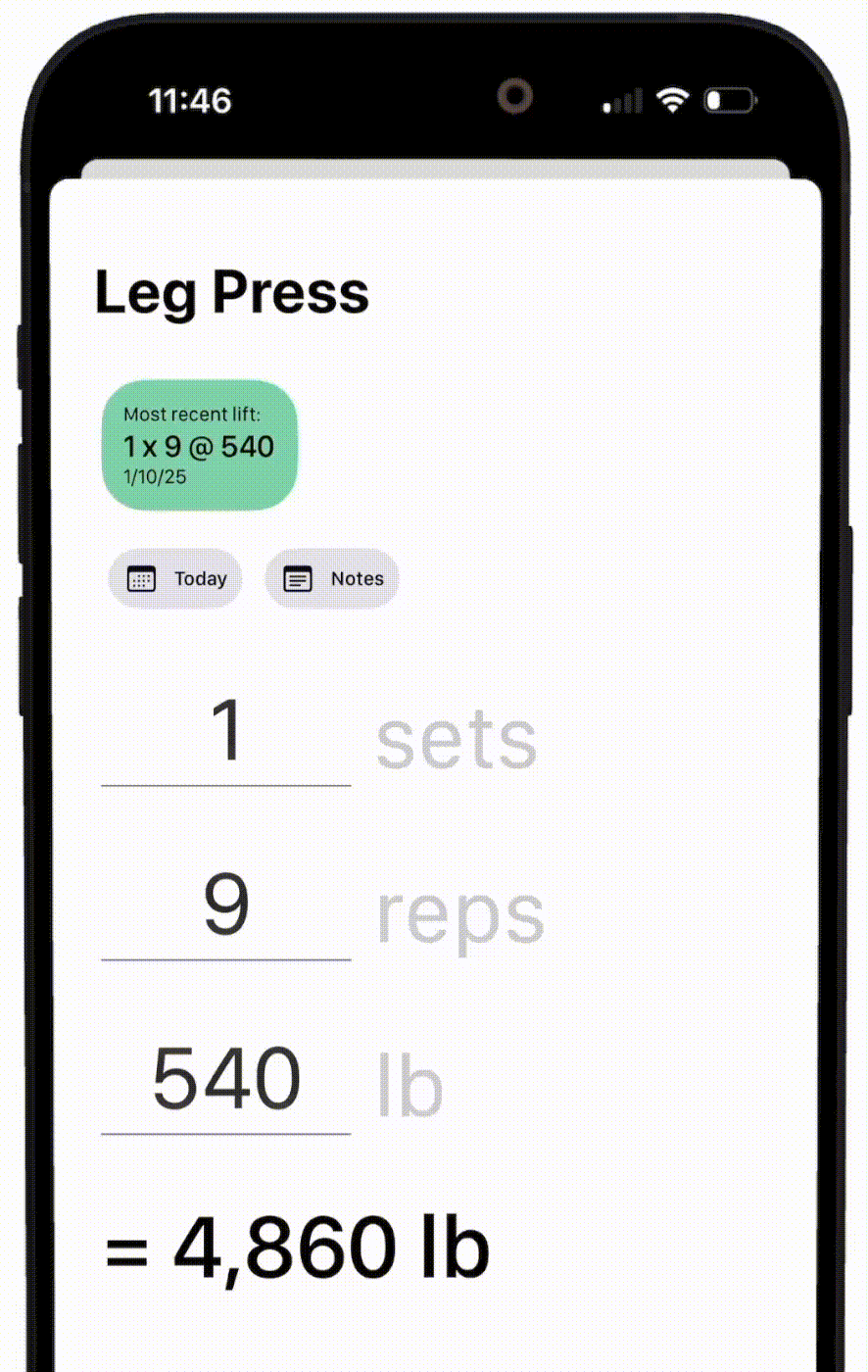 Progressive Overload app - Lift input