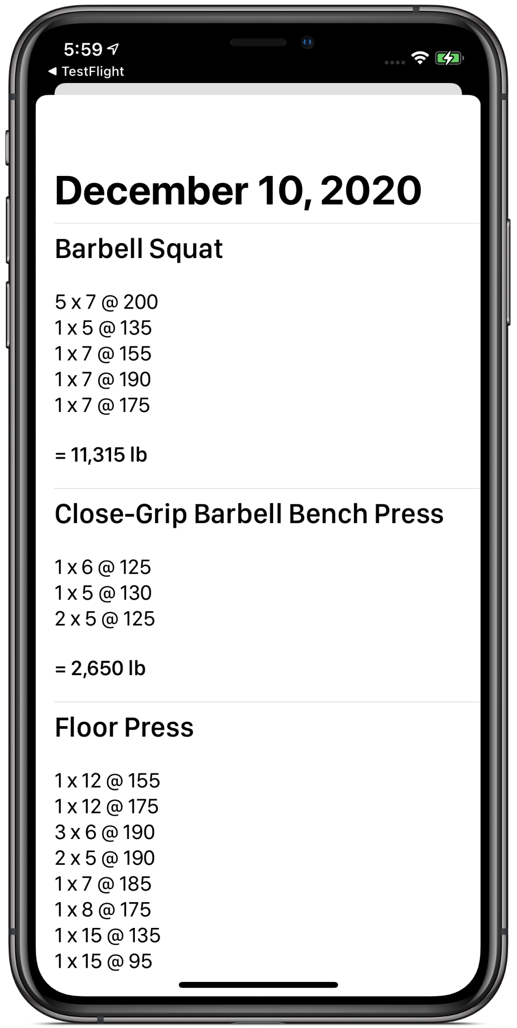 Progressive Overload app - Lifts on day